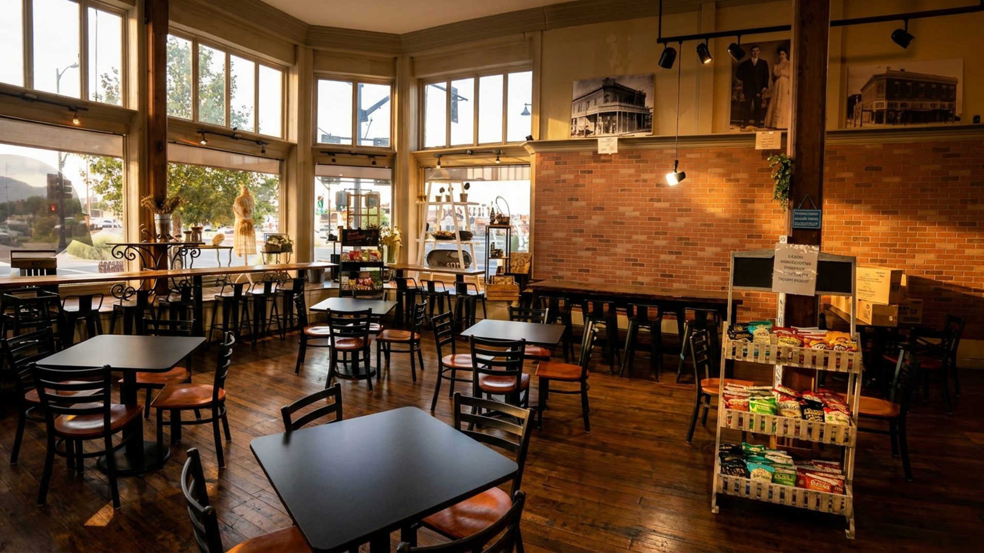 A restaurant and a marketplace, side by side